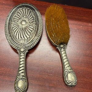 Vintage Vanity Brush and Mirror Set
